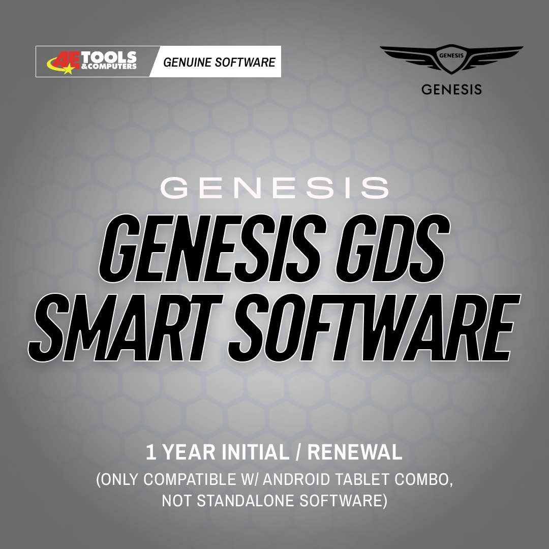 Genesis GDS Smart Software on a gray background with branding elements.
