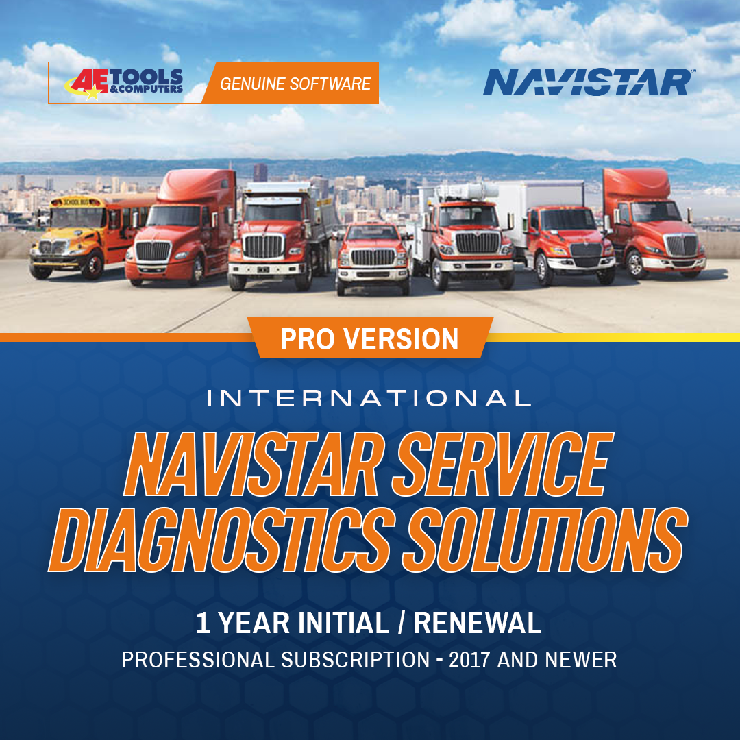 Trucks in a line for Navistar service diagnostics solutions with trucks on a road.