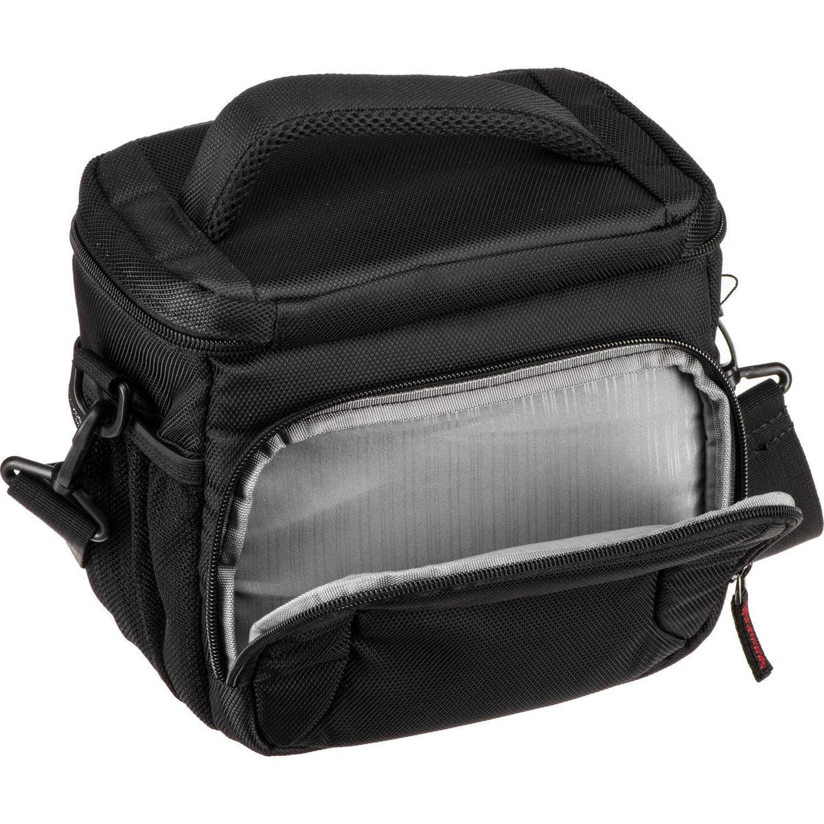 Front zippered pouch showcasing accessory storage.