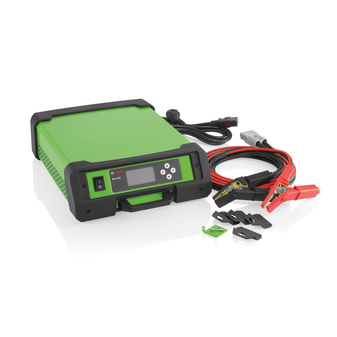 BAT 6120 Power supply 120 AMP with cables and additional supports to hold the power supply down.