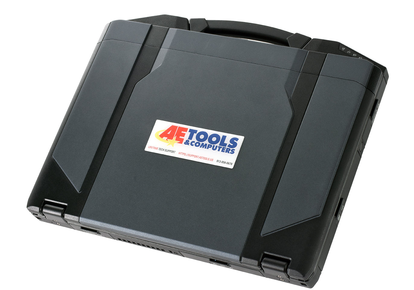Durabook laptop closed showing logo angled
