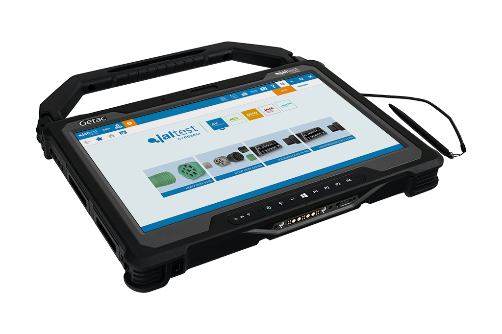 Getac Jaltest Tablet, top view.