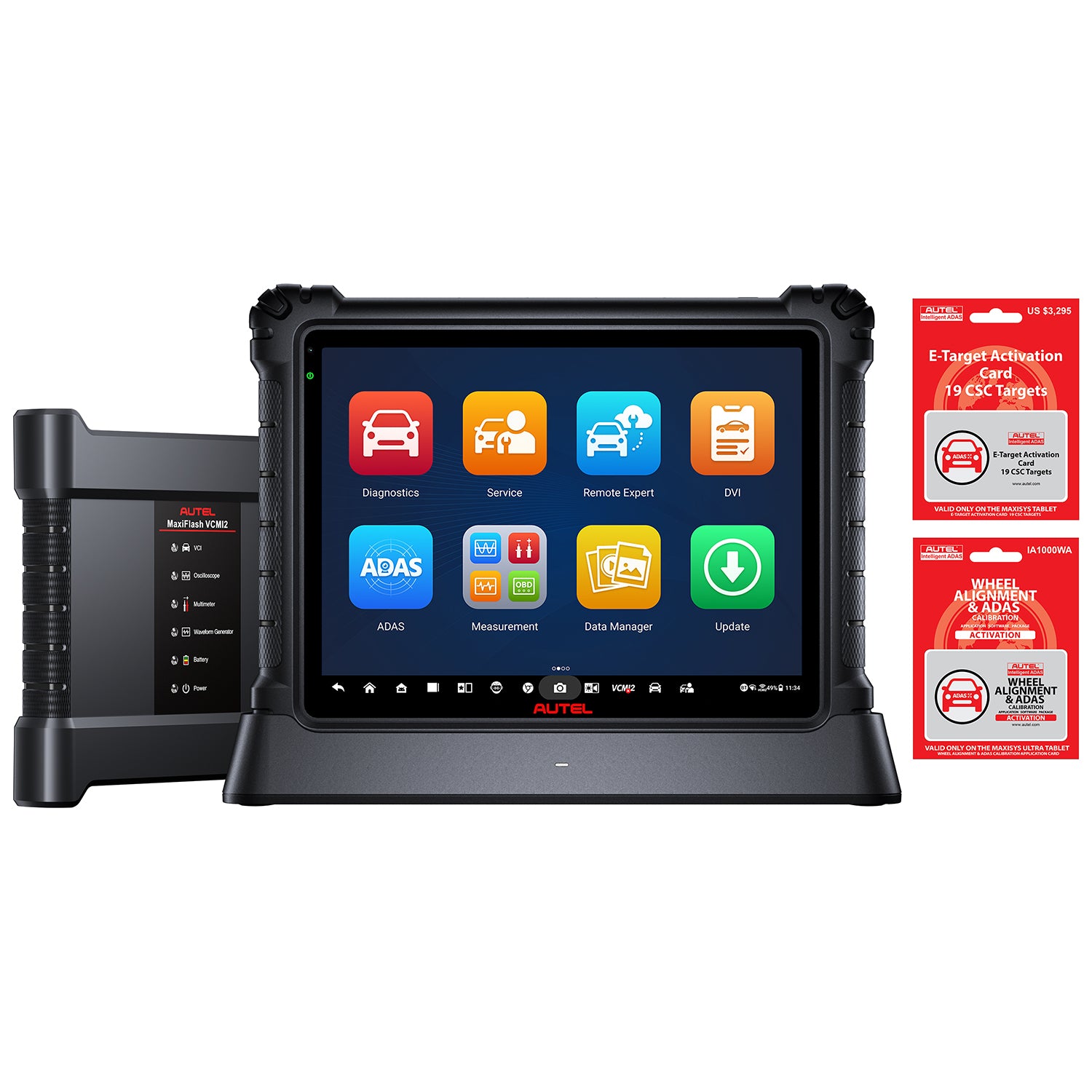 Autel Ultra S2 with E-Target activation card, and wheel alignment and ADAS card.