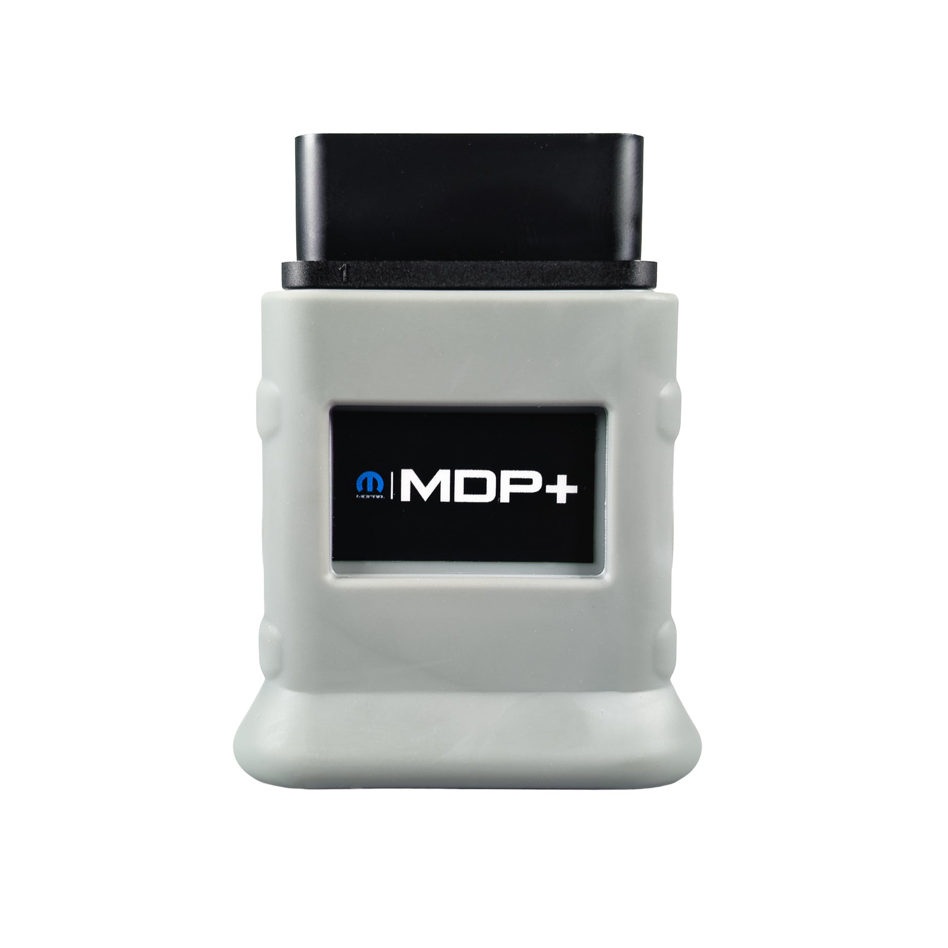 Mopar Diagnostic Pod Plus with grey sleeve (MDP+) facing forward.