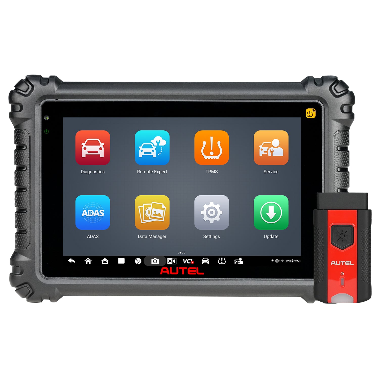 Autel diagnostic tool with touchscreen display on a white background with the VCI200.