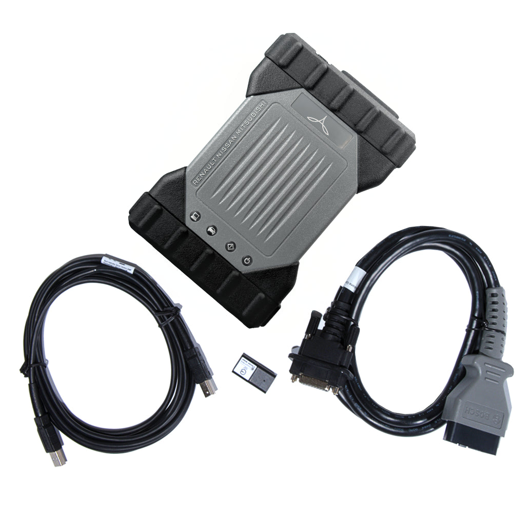 Nissan VI3 OEM hardware with OBDII, USB connector, and Wireless dongle.