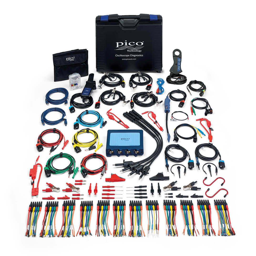 PicoScope 4425A Advanced Kit with scope module and accessories displayed