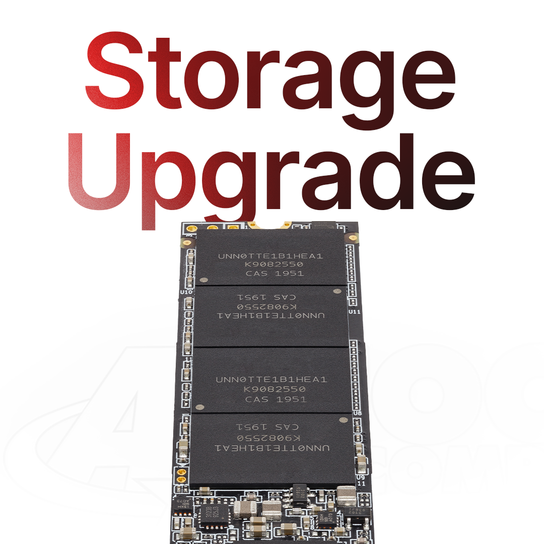 SSD NVME drive over the words "Storage Upgrade."