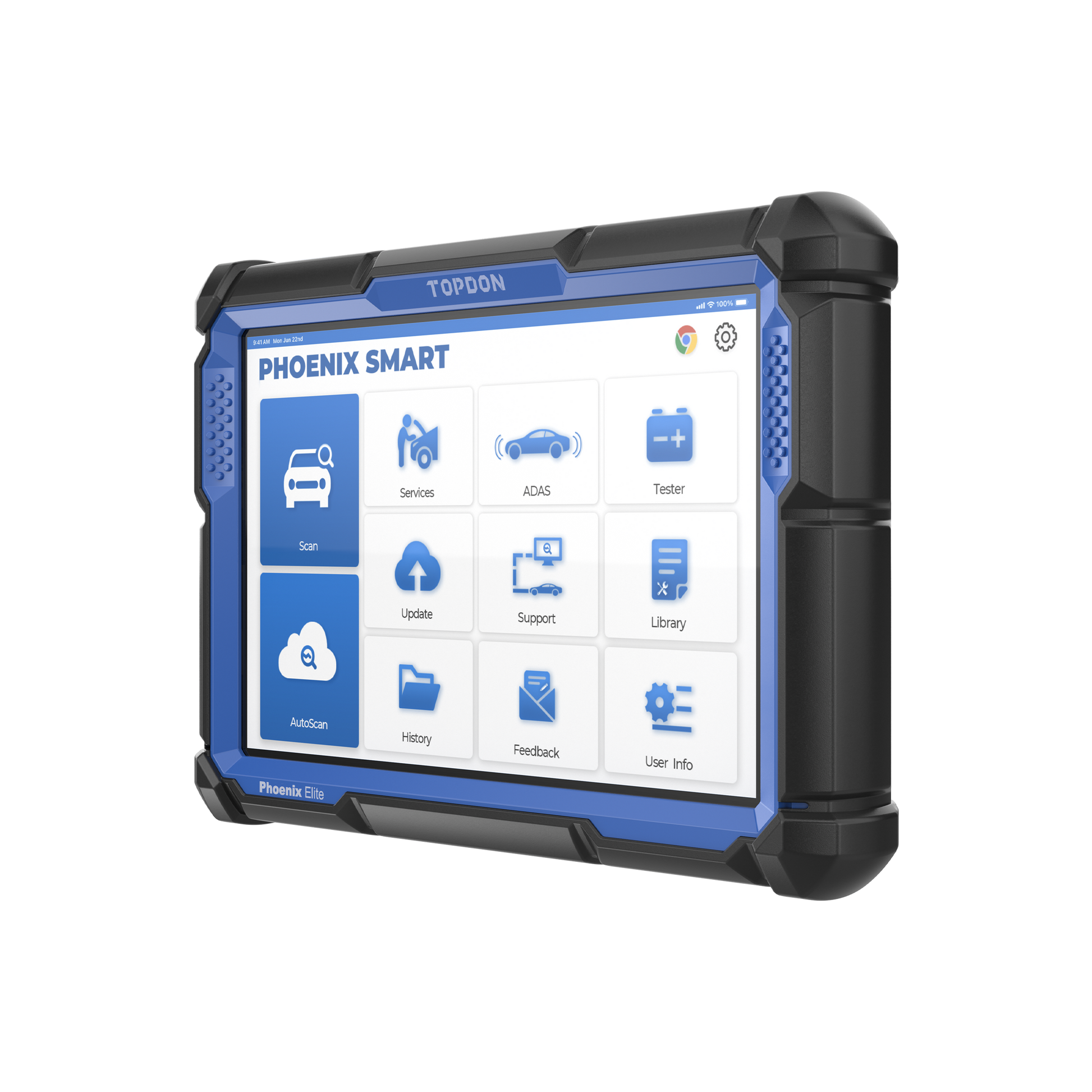 Phoenix smart scan tool sideways showing home page.