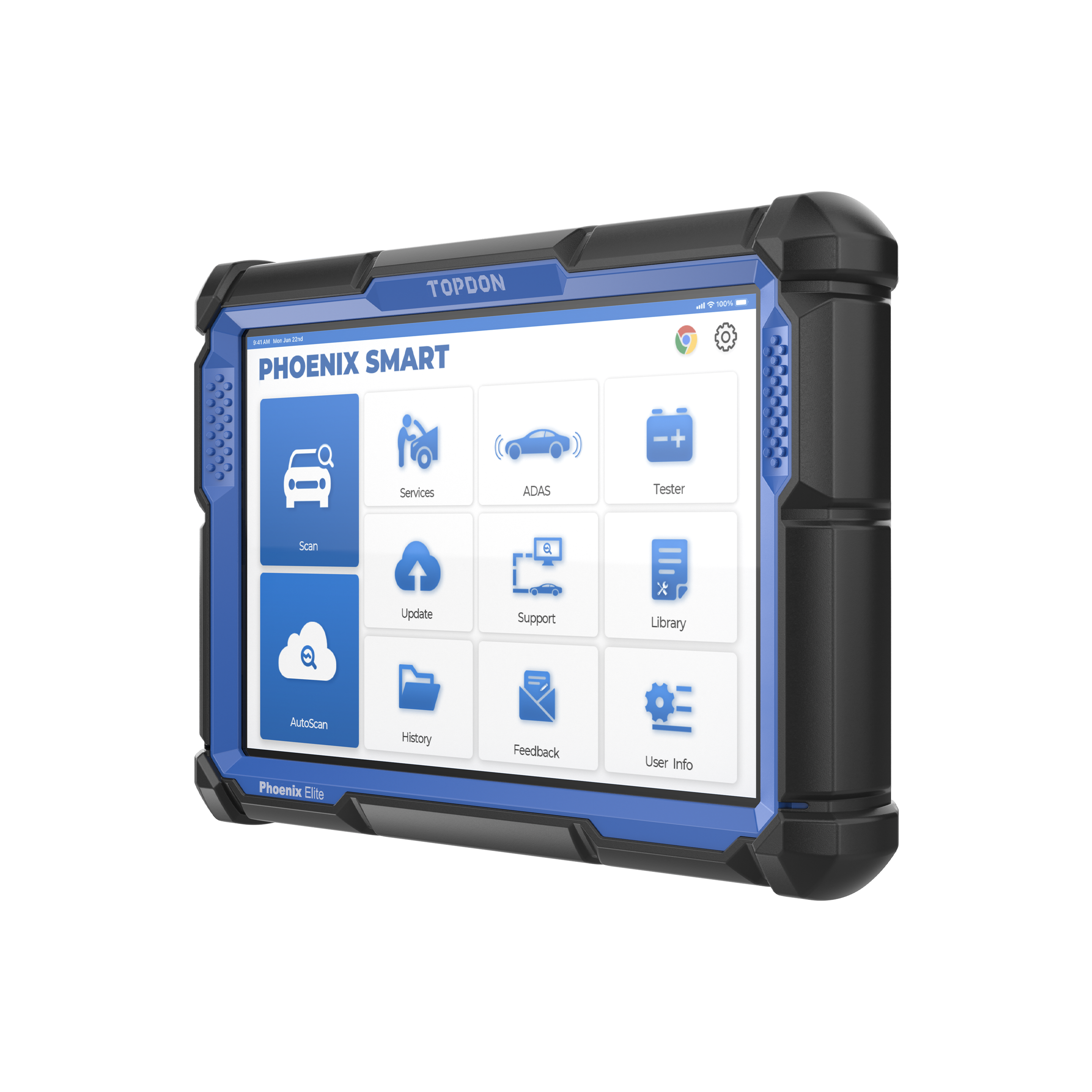 Phoenix smart scan tool sideways showing home page.
