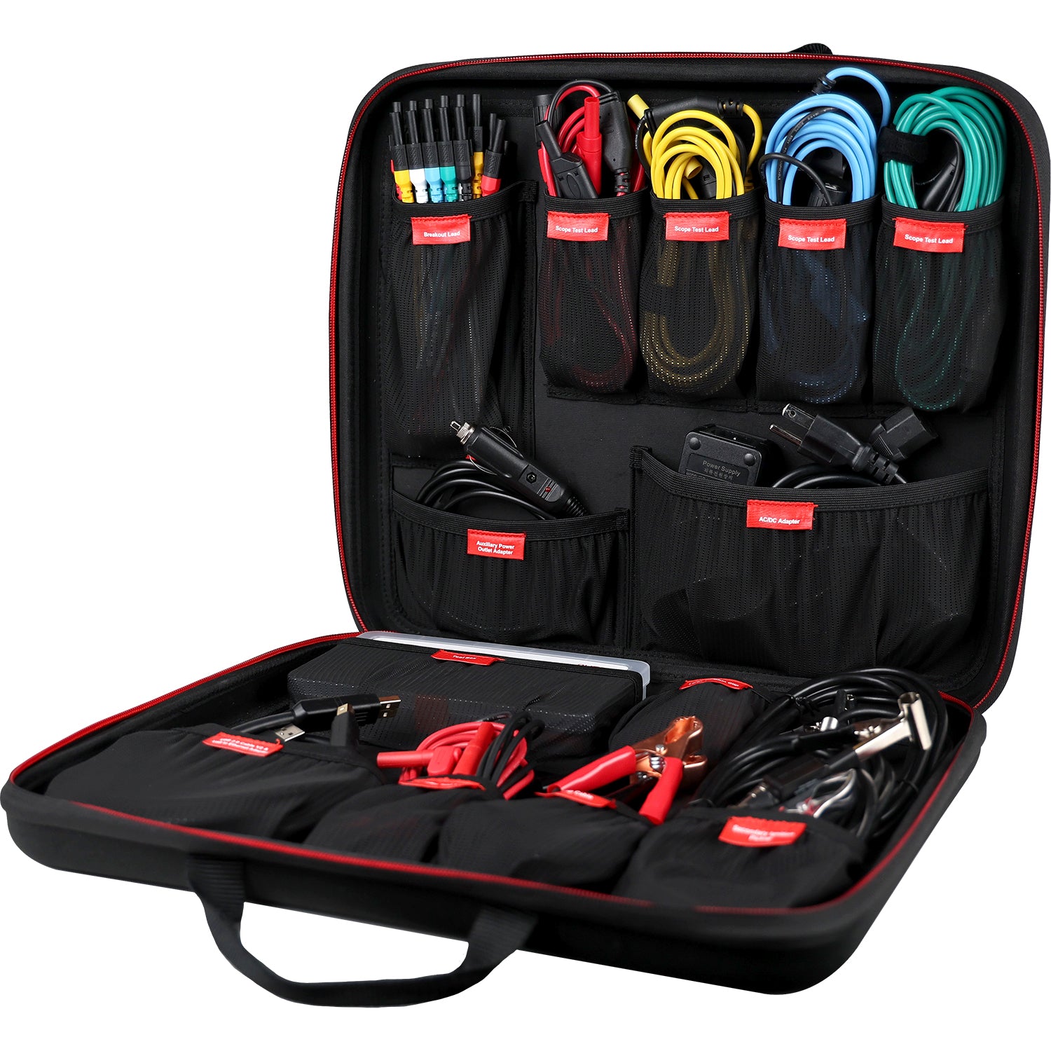 Ultra S2 leads bag opened showing leads and connectors for the oscilloscope functionality.