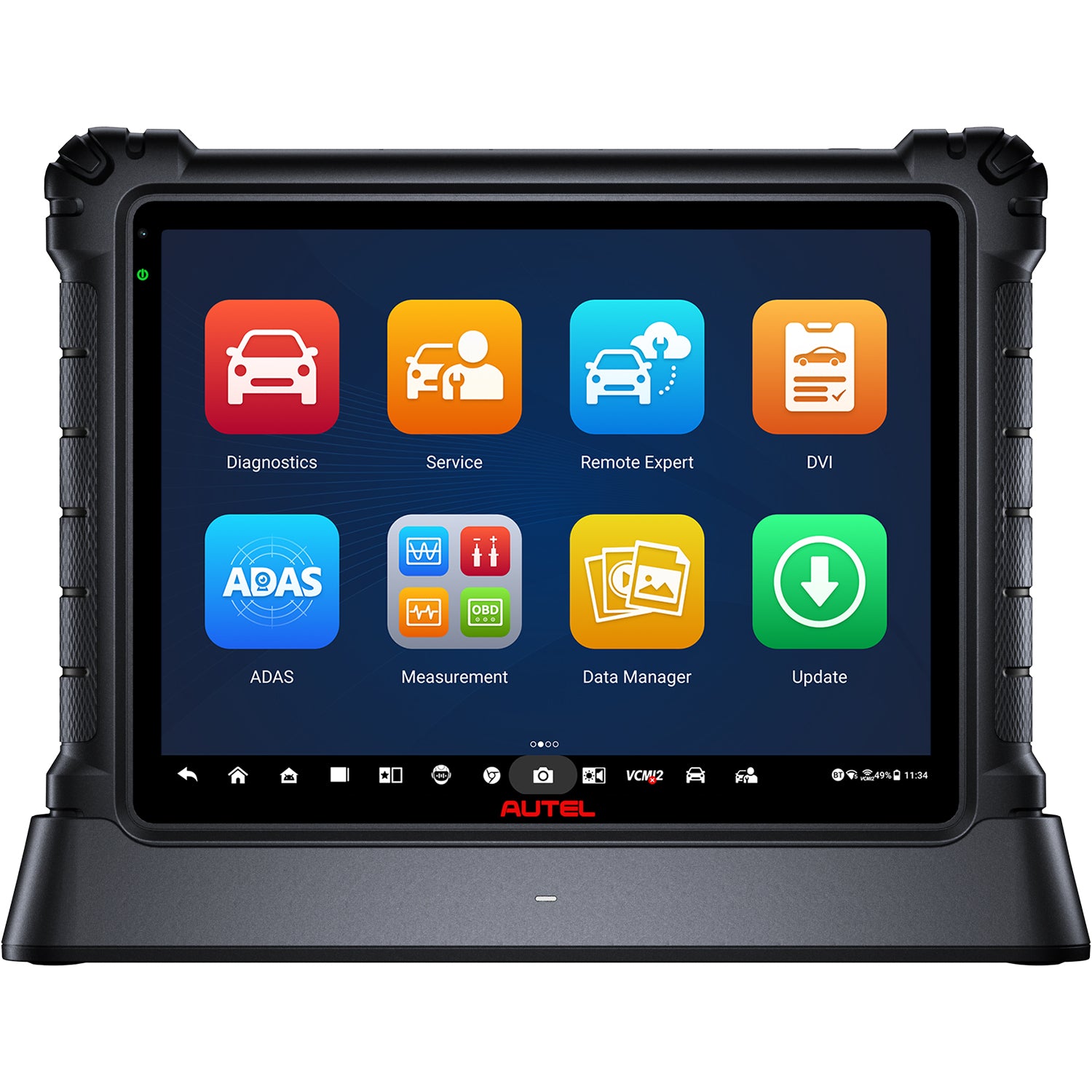 Ultra S2 tablet showing the home screen of the OS, sitting in the charging dock.