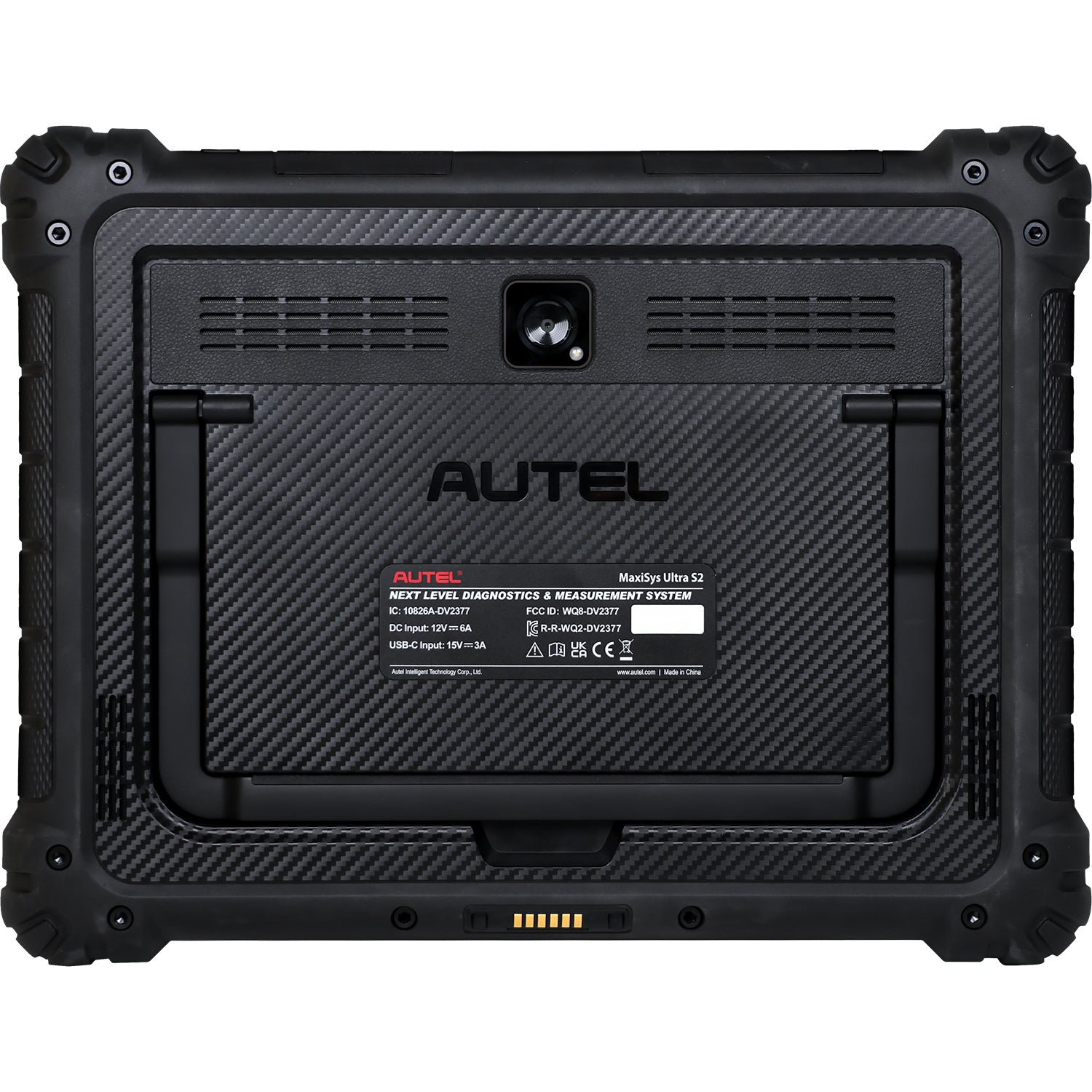 The back of the Ultra S2, showing the voltage DC input and camera.