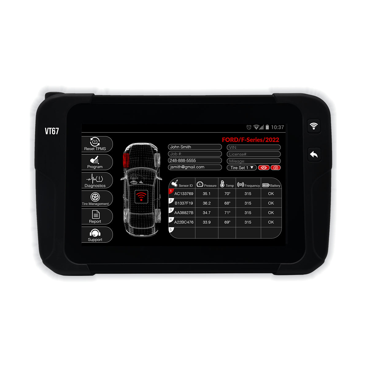 ATEQ VT67 tablet displaying ATEQ software that is analyzing a Ford 2022 sensors
